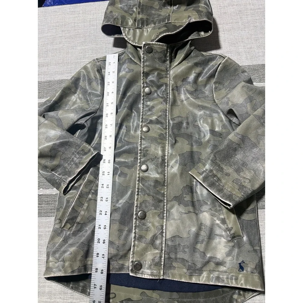 Joules Kids Camouflage Rain Jacket Green Camo Hooded Fleece Lined Coat Size 5